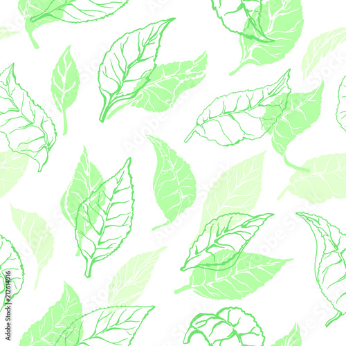 Vector nature seamless pattern of tea leaves