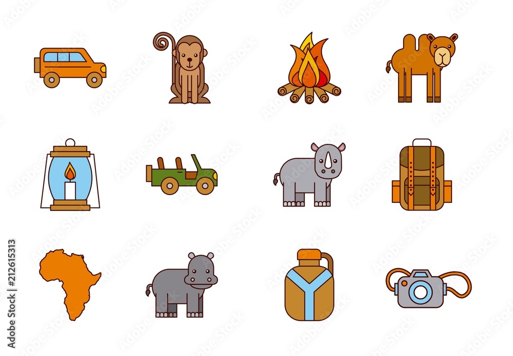 20 Colorful Safari Icons Stock Template Adobe Stock