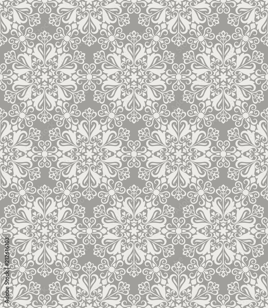 Beige and white seamless floral wallpaper
