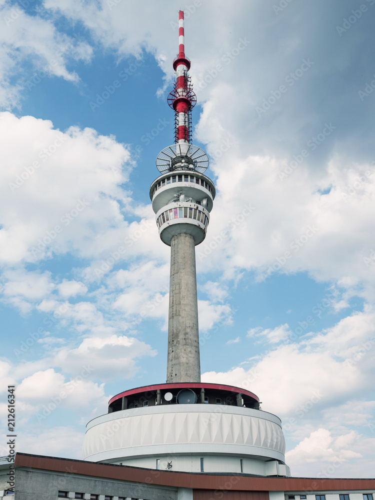 Praded hill in Jeseniky mountains with communication tower, mountain meadow Praded hill in Jeseniky mountains with communication tower, mountain meadow