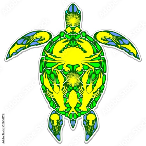 Sea Turtle Reef Marine Life Abstract Symbol Tattoo Style 