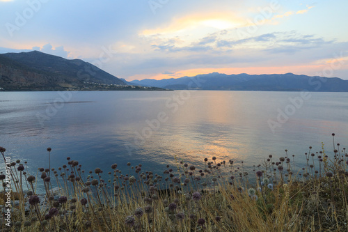 Fototapeta Naklejka Na Ścianę i Meble -  Sunset view from Monemvasia island, Greece, Peloponnese, Lakonia. Travel destinations.