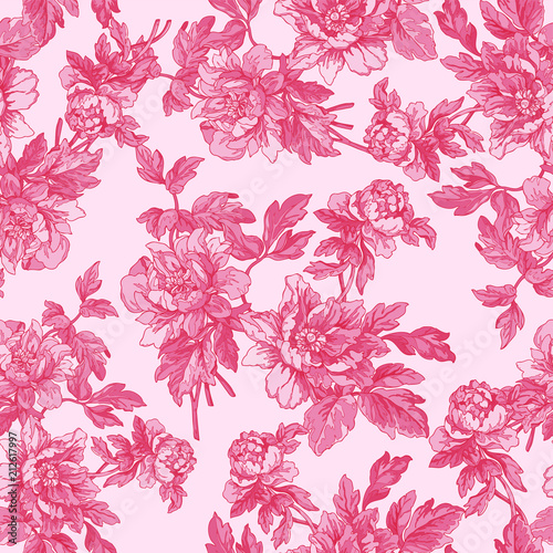 Seamless pattern with poppy, Peonies or roses flowers– stock illustration