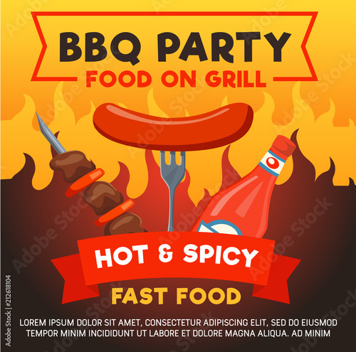 Vector grill sausage for barbecue party poster