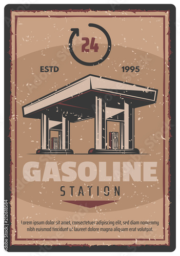 Vector retro poster of gasoline station service