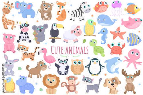 Cute animals set.