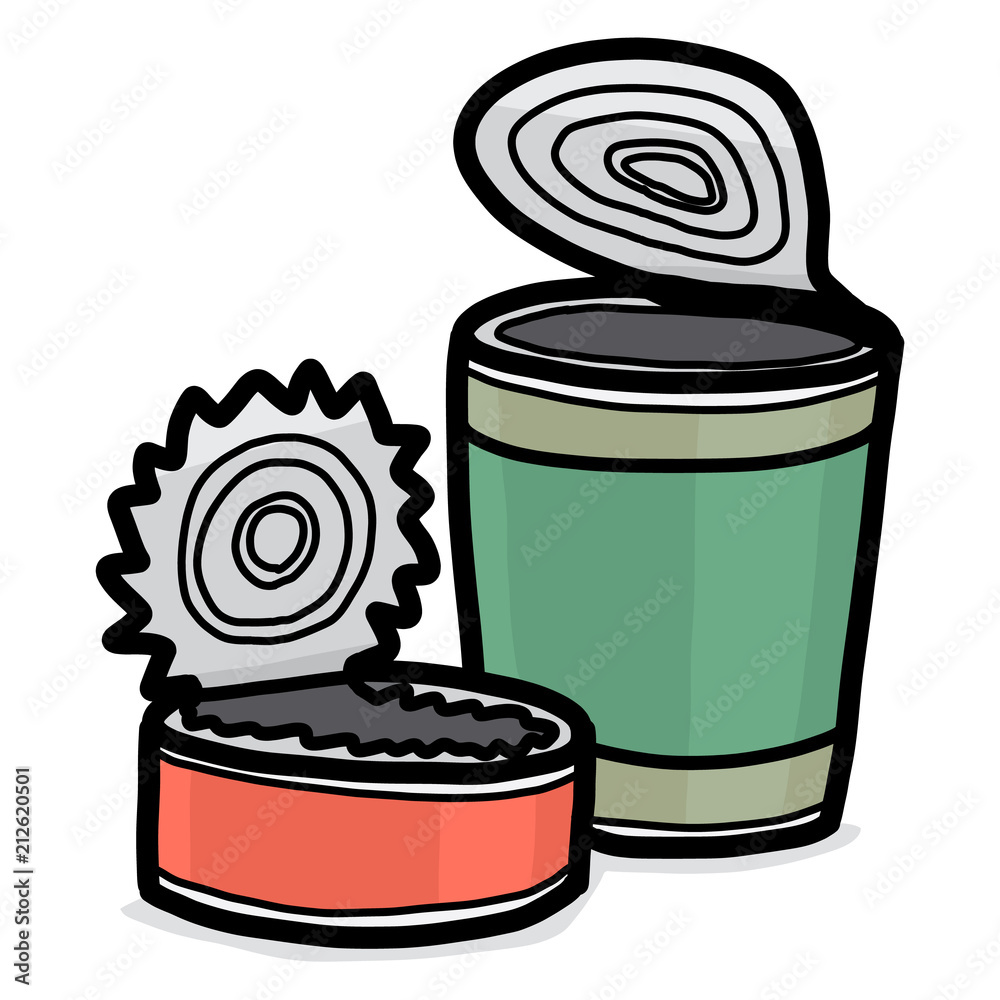 used tin cans / cartoon vector and illustration, hand drawn style