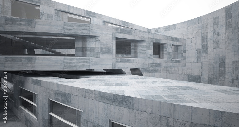 Fototapeta premium Abstract white and concrete parametric interior with window. 3D illustration and rendering.