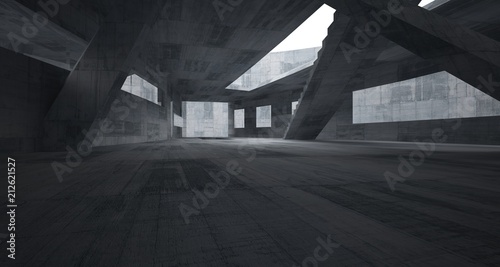 Abstract white and concrete parametric interior with window. 3D illustration and rendering.