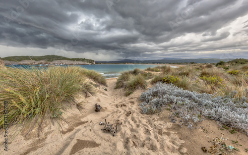 Fototapeta Naklejka Na Ścianę i Meble -  Dune vegetation Voidokilia beach under storm