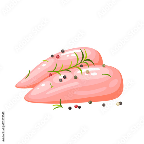 Chicken breast fillet with spices. Vector illustration cartoon flat icon isolated on white.