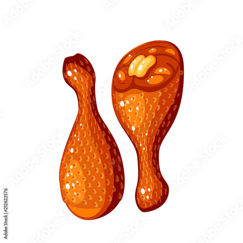 Pair of fried chicken drumsticks, legs. Vector illustration cartoon flat icon isolated on white.