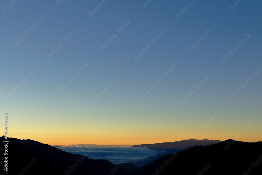 Mountains of the central mountain range of the Peruvian Andes at dawn