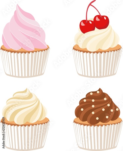 Set of cute vector cupcakes and muffins