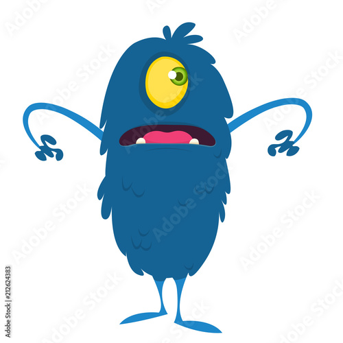 Happy cartoon one eyed monster. Vector illustration of funny monster. Halloween design