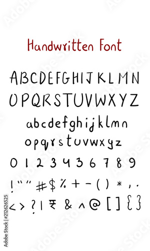 Hand-drawn Serif Font. Modern brush calligraphy. Hand drawn lettering. Alphabet with small and capital letters and numbers. eps 10
