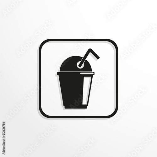 A glass with a drink covered with a lid and a tube. Vector icon.
