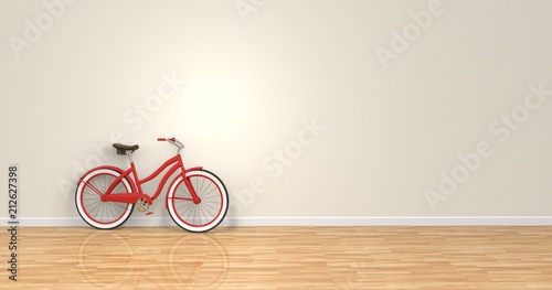 Bicicleta en pared y suelo de madera
