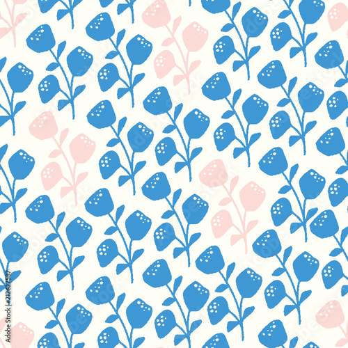 vector flower bunches in blue and pink seamless repeat pattern