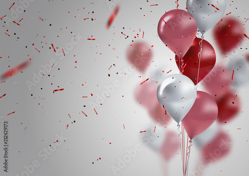 celebration and party background with colorful flying balloons,confetti glitters for event and holiday poster.Vector illustration.