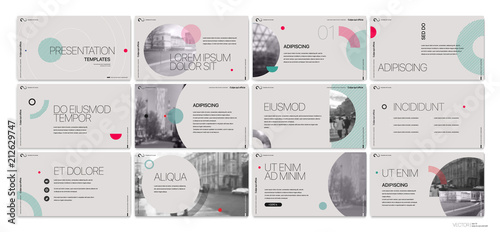 Presentation template. Round elements for slide presentations on a gray background. Use also as a flyer, brochure, corporate report, marketing, advertising, annual report, banner. Vector