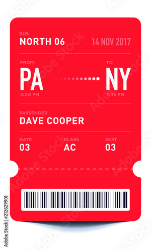 E-Ticket or Boarding Pass Card Template with Bar Code. Bus Ticket Pass Design. 