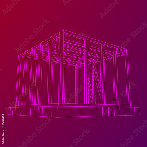 Abstract architecture building. Plan of modern framing house. Wireframe low poly mesh construction.