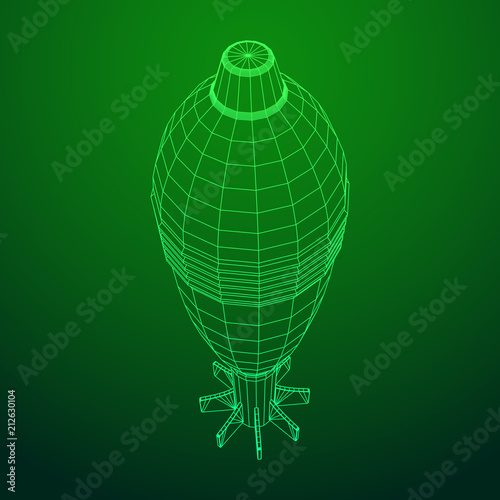 Missile, nuclear bomb or mortar mine Wireframe low poly mesh vector illustration