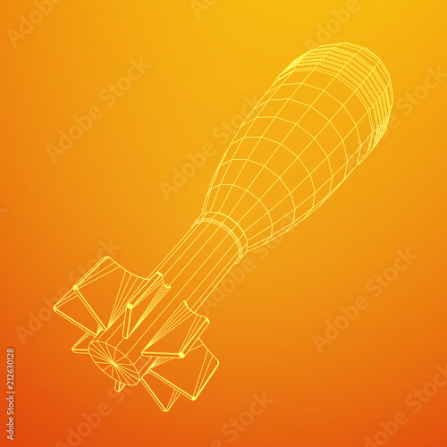 Missile, nuclear bomb or mortar mine Wireframe low poly mesh vector illustration