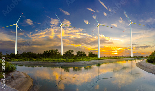 Wind turbine or wind power Translated into electricity, environmental protection Make the world not hot. photo