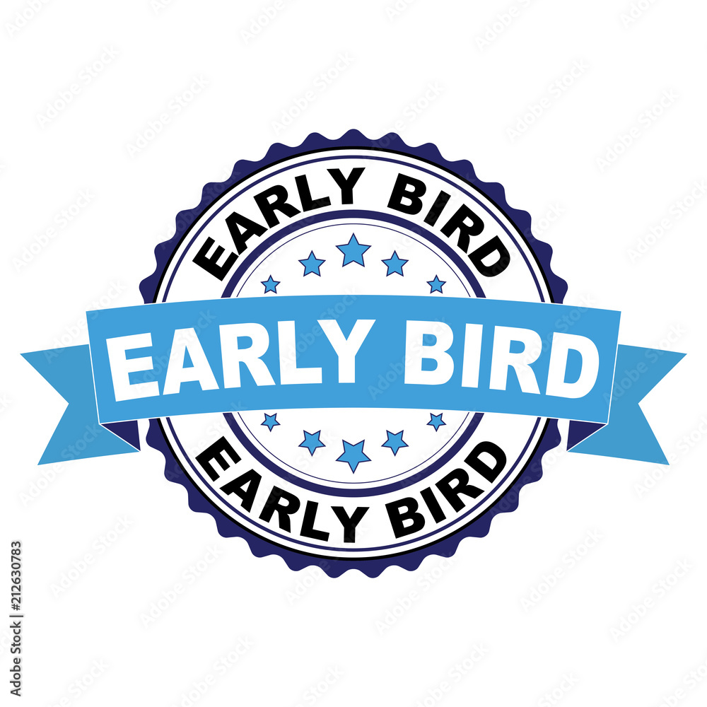 Blue black rubber stamp with Early bird concept