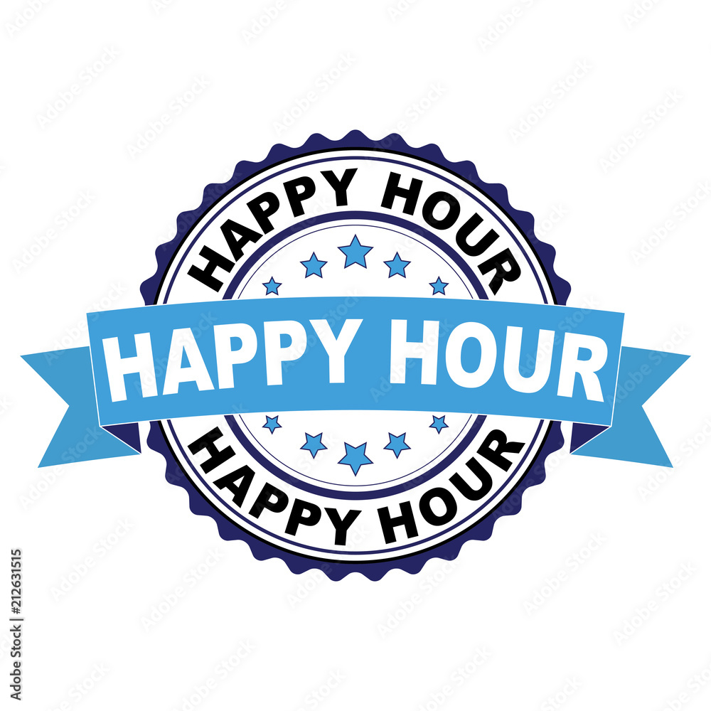 Blue black rubber stamp with Happy hour concept