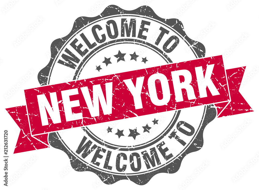 Obraz premium New York round ribbon seal