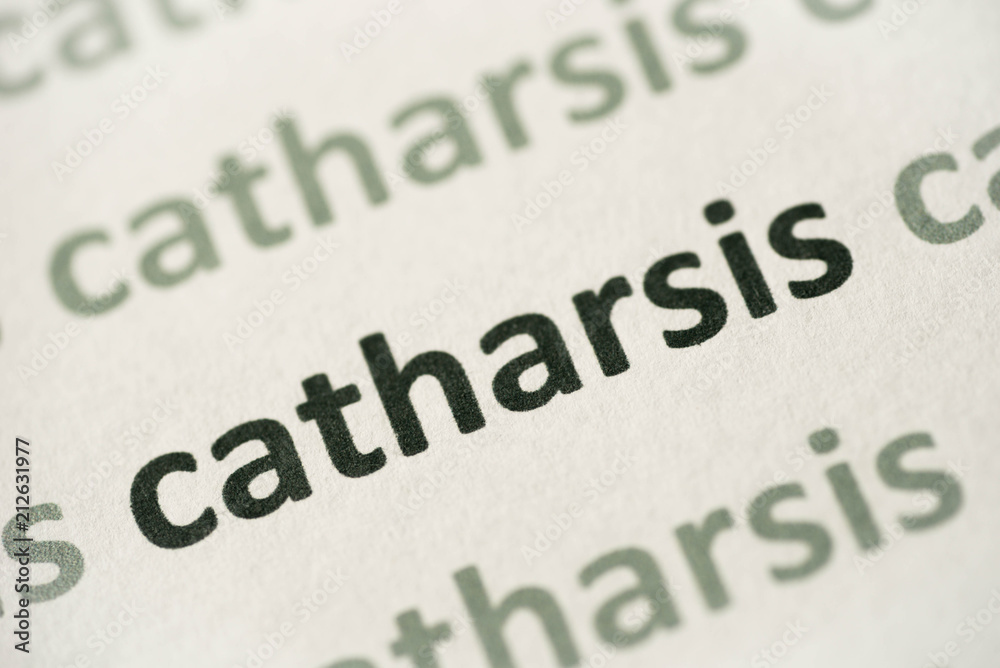 word catharsis printed on paper macro