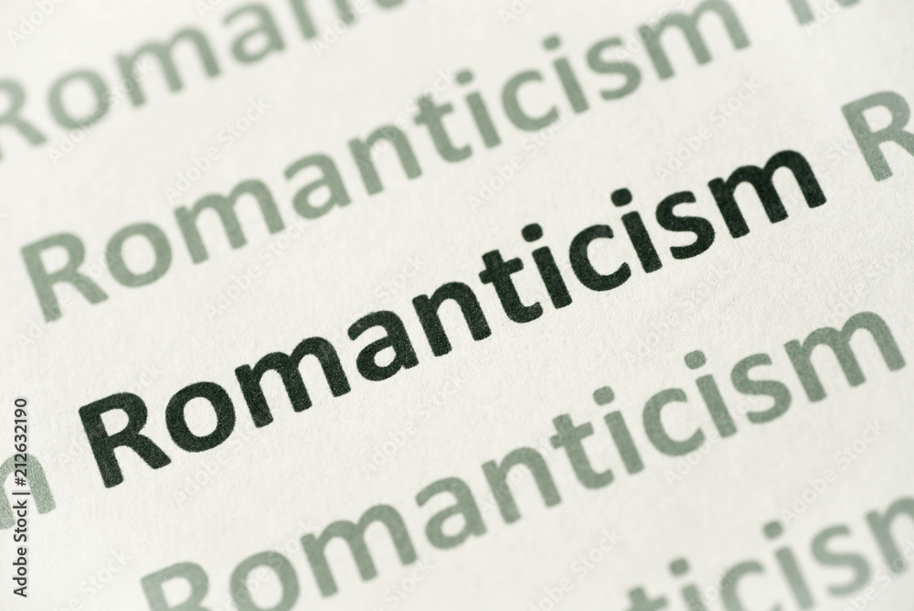 word Romanticism printed on paper macro word Romanticism printed on paper macro