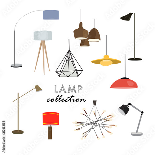vector lighting lamp illustration. floor lamp, table lamp, pendant, interior design