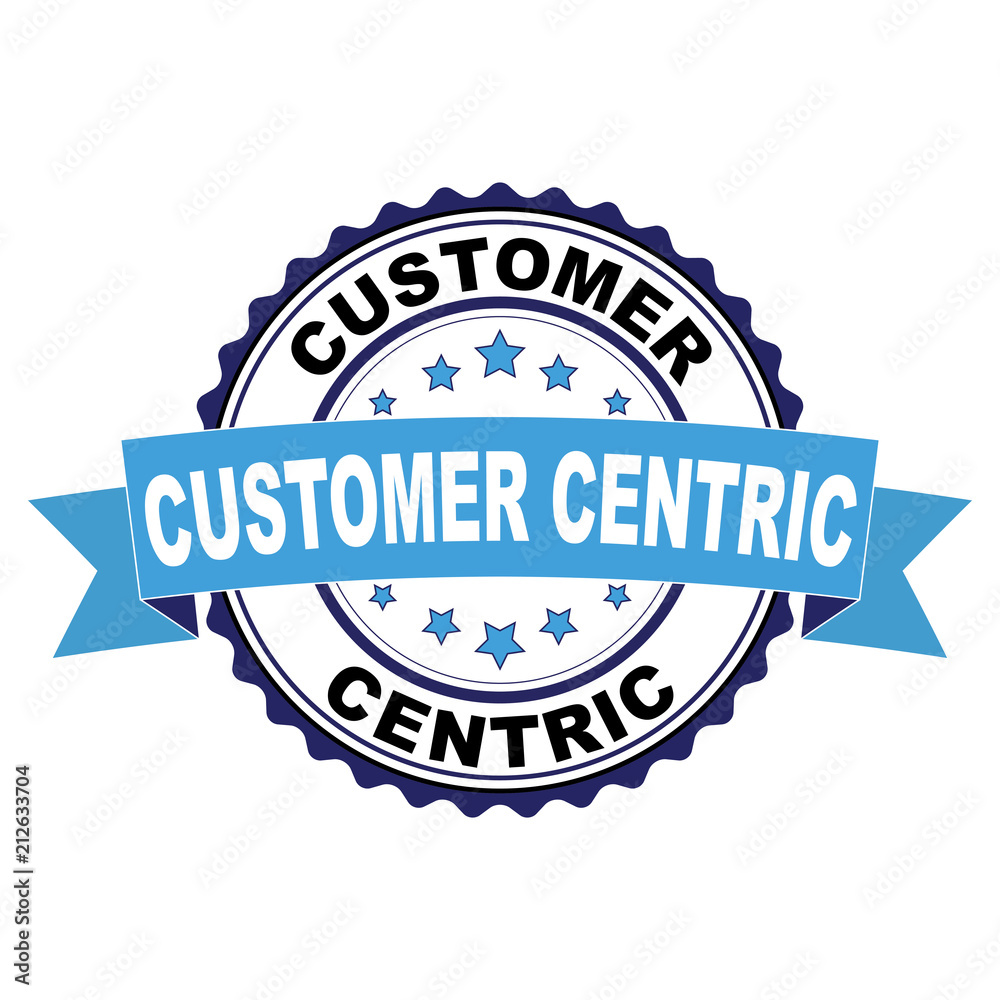 Fototapeta premium Blue black rubber stamp with Customer centric concept