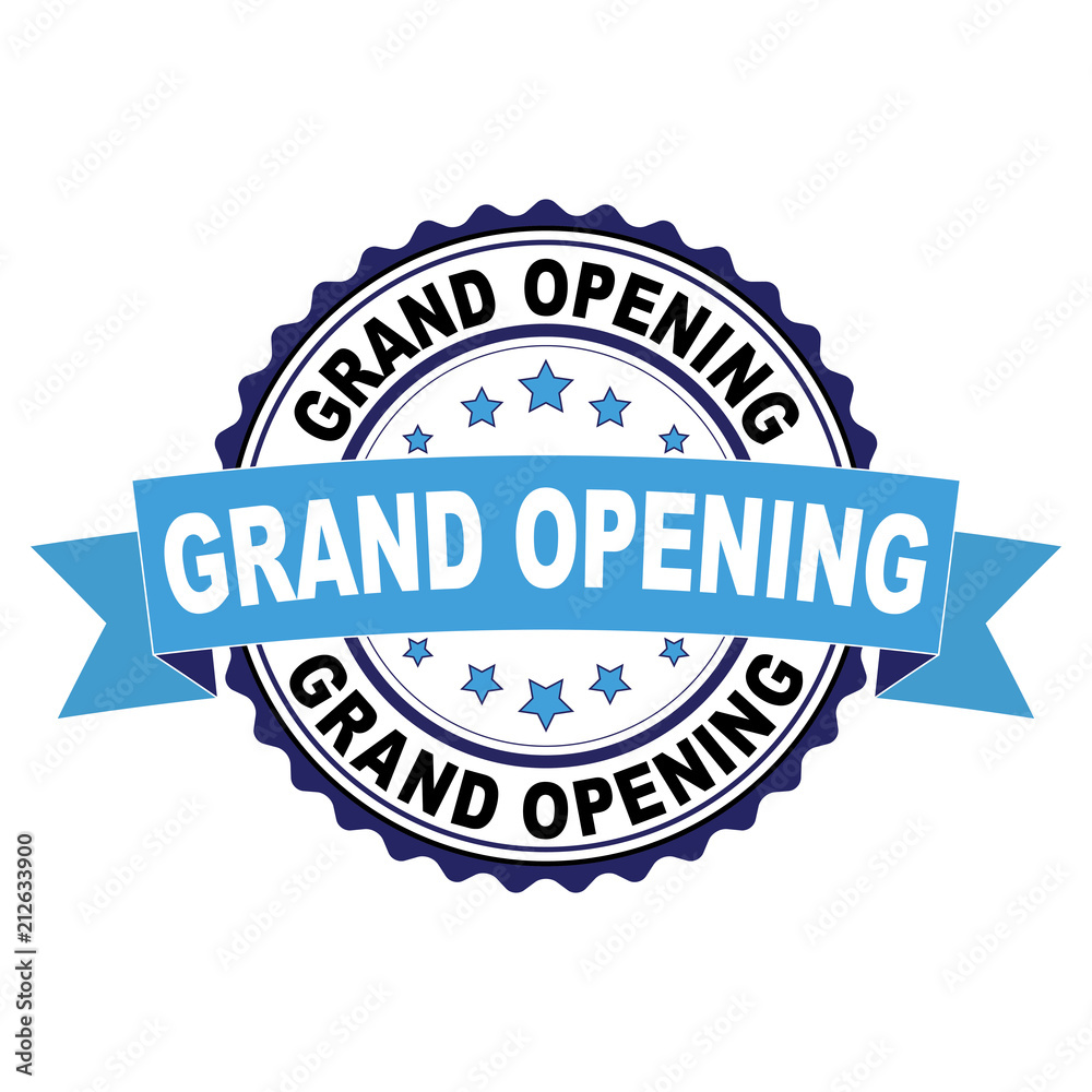 Blue black rubber stamp with Grand opening concept