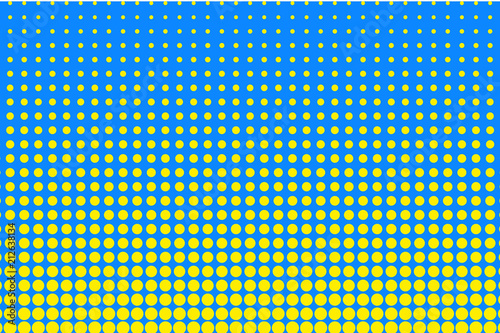 Polka dot halftone pattern. Yellow circles, points on blue background. Vector illustration