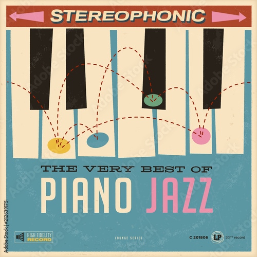 Vector Vintage Style Fictive Album cover  - The Very Best of Piano Jazz - Grunge effects can be easily removed for a brand new, clean design.