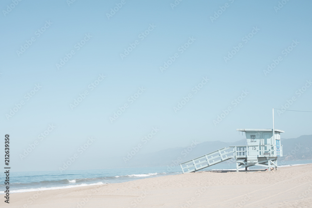 Beach and life guard tower in California