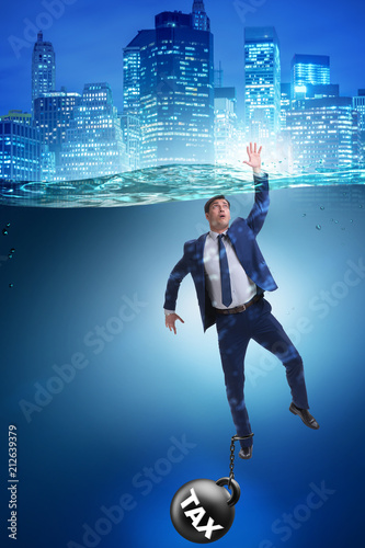Businessman drowning in concept of high taxes