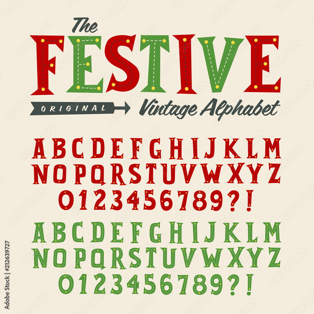 Vector Vintage Style Alphabet, perfect for Christmas or children projects.