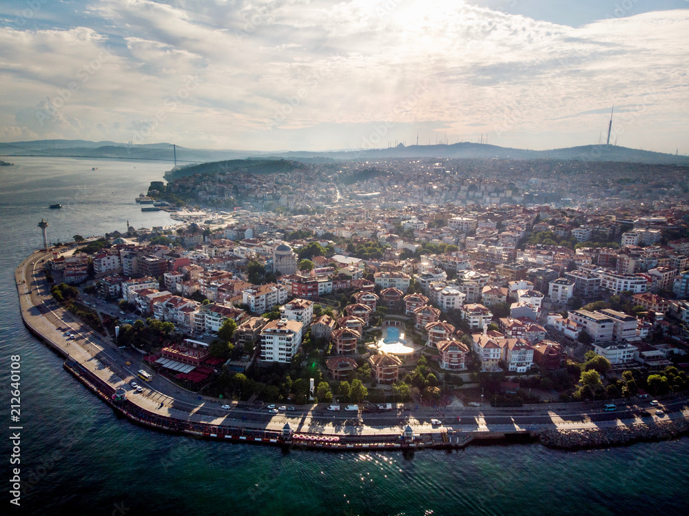 Fototapeta premium Aerial Drone View of Istanbul Uskudar Seaside.