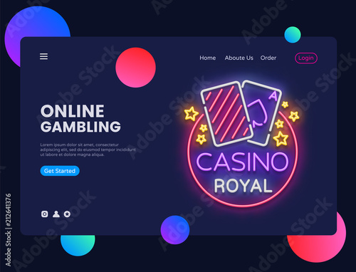 Casino neon creative website template design. Vector illustration Casino concept for website and mobile apps, business apps, marketing, neon banner, Online Gambling