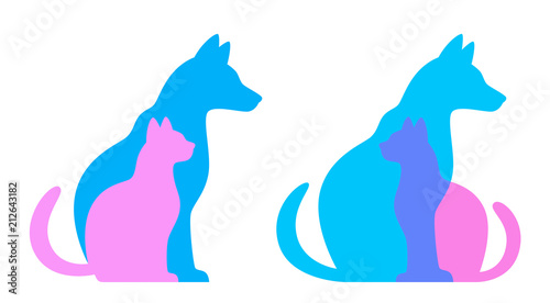 Silhouette of cat and dog on a white background