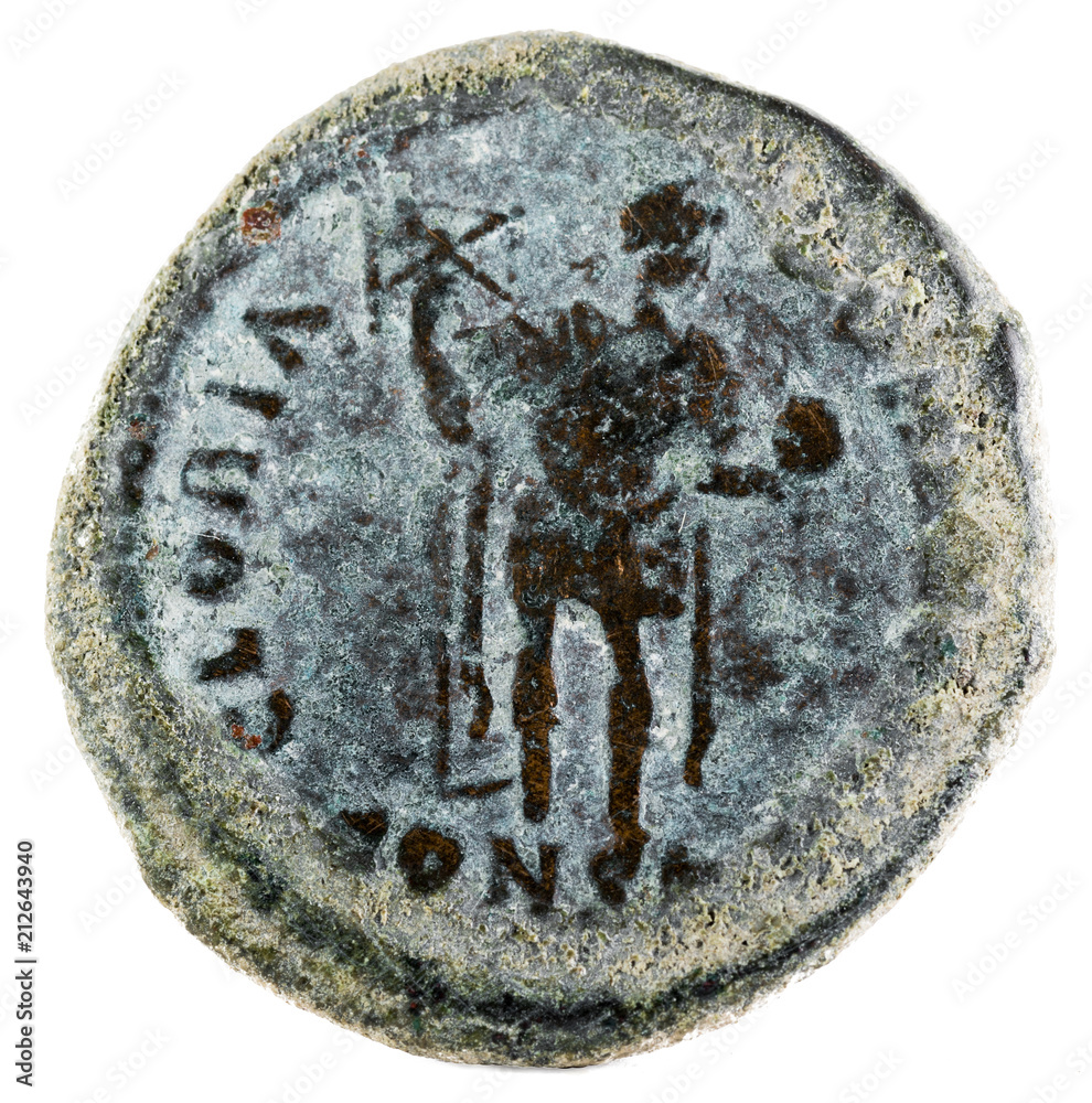 Ancient Roman copper coin of Emperor Arcadius. Reverse. Stock Photo ...