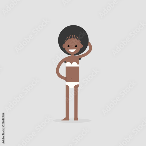 Beauty standards. Modern girl with hairy armpits. New aesthetics. Flat editable vector illustration, clip art