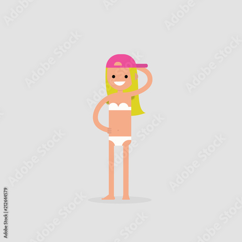 Beauty standards. Modern girl with hairy armpits. New aesthetics. Flat editable vector illustration, clip art