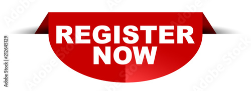 red vector round banner register now